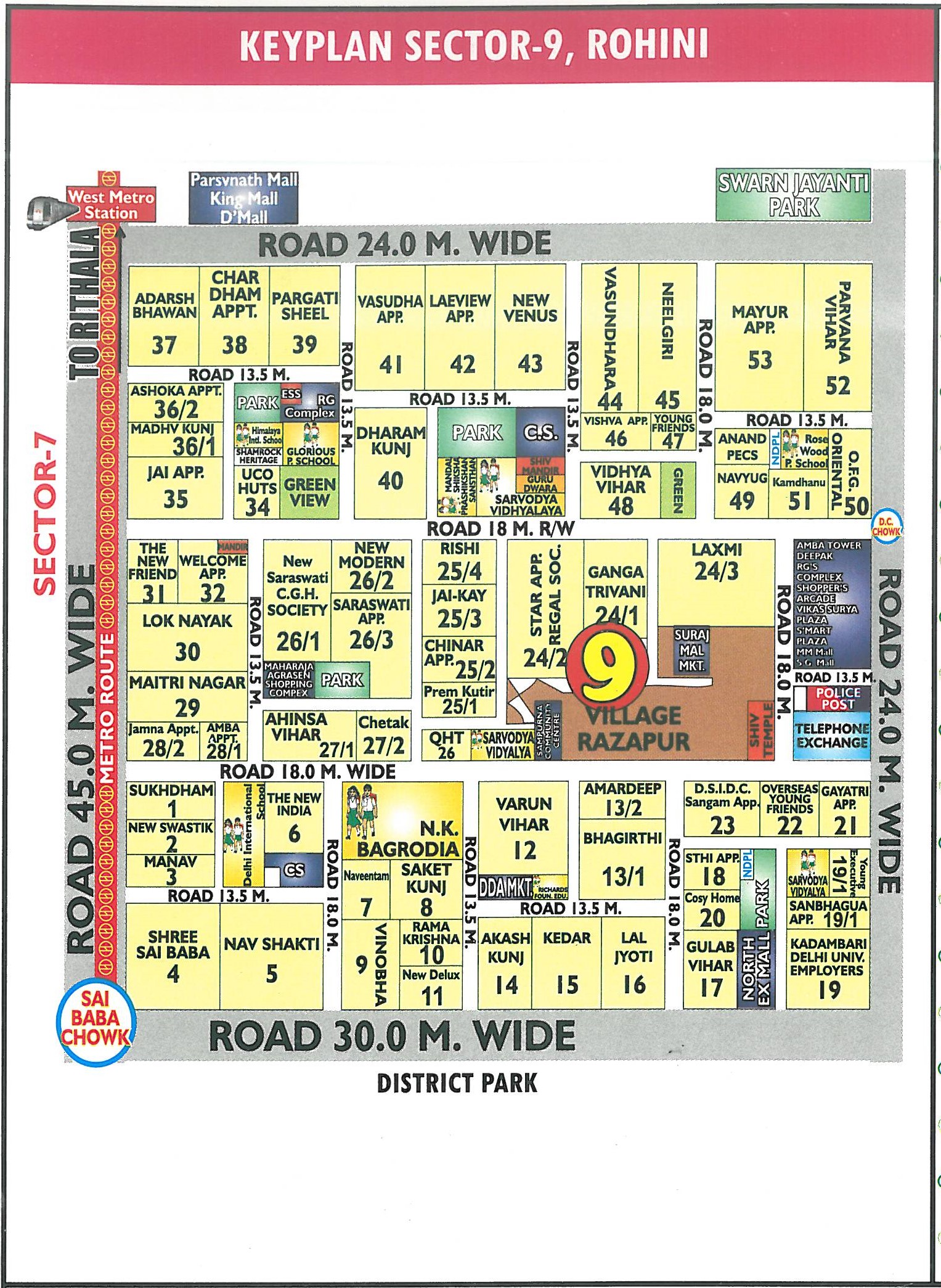 Sector 9 Rohini layout map - plot pocket plan